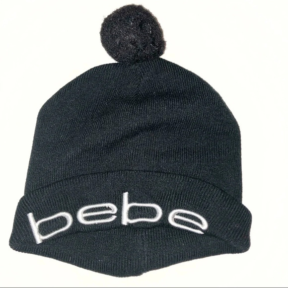 Bebe Black Pom Pom beanie winter hat/cap - Picture 1 of 1